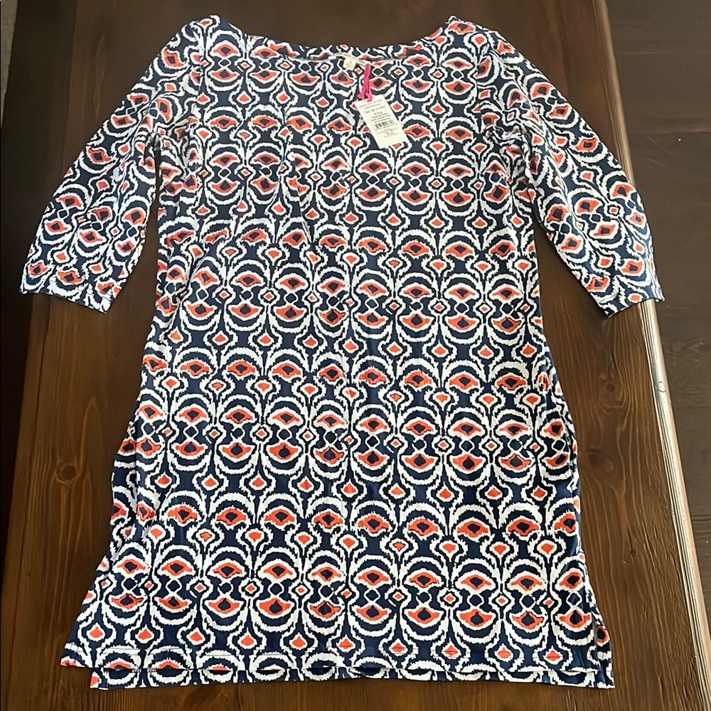 All For Color Navy patterned Dress with side pockets!